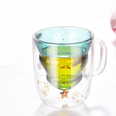 Christmas Wish Tree 250ml Glass Cup ,Insulated Glass Coffee Mugs With Lid supplier