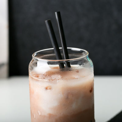 Reusable Borosilicate Glass Tumbler With Straws , Stain Free Glass Cappuccino Cups supplier
